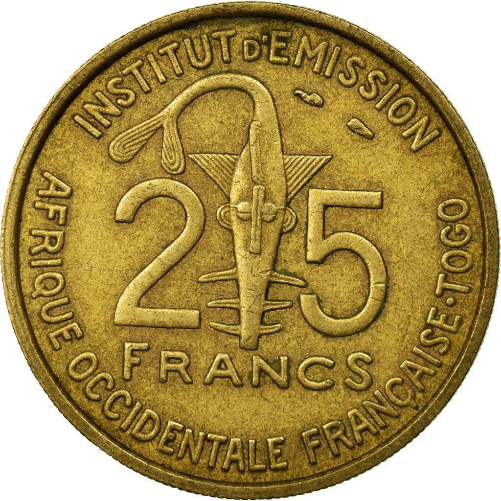 French West Africa | 25 Francs Togo Coin | Sawfish | Gazelle | Maize | Km:9 | 1957
