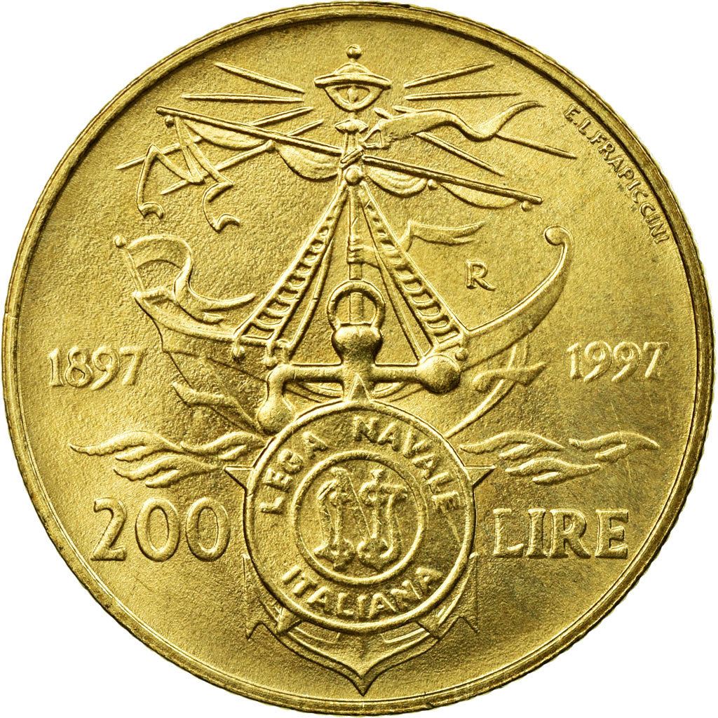 Italy | 200 Lire Coin | Naval League | Km:186 | 1997