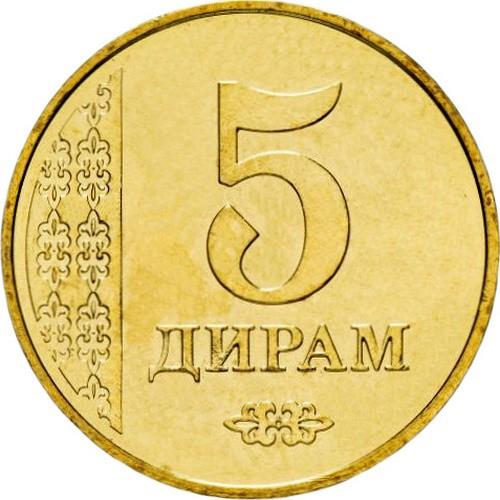 Tajikistan | 5 Diram Coin | Sunrise | Wheat | Cotton | KM:23.2 | 2017