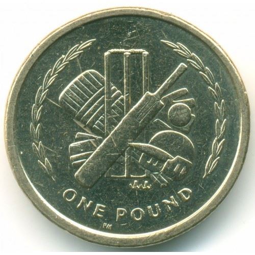 Isle of Man | 1 Pound Coin | Cricket Equipment | Queen Elizabeth II | Km:906.2 | 1998 - 1999