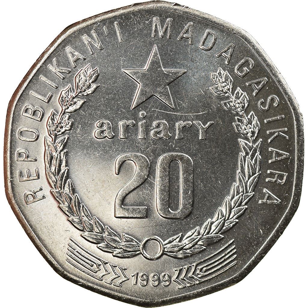 Madagascar | 20 Ariary Coin | Star | Tractor | Farmer | Km:24.2 | 1999