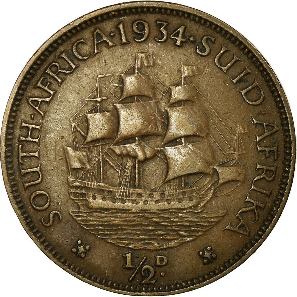 South Africa | 1/2 Penny Coin | George V | Ship | Drommedaris | Km:13.3 | 1932 - 1936