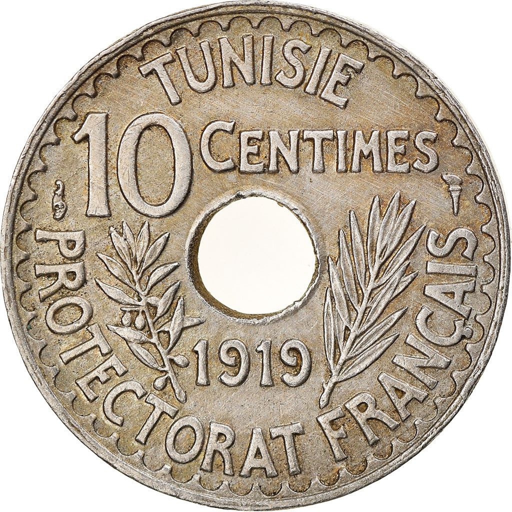Tunisia 10 Centimes Coin | Muhammad V | KM243 | 1918 - 1920