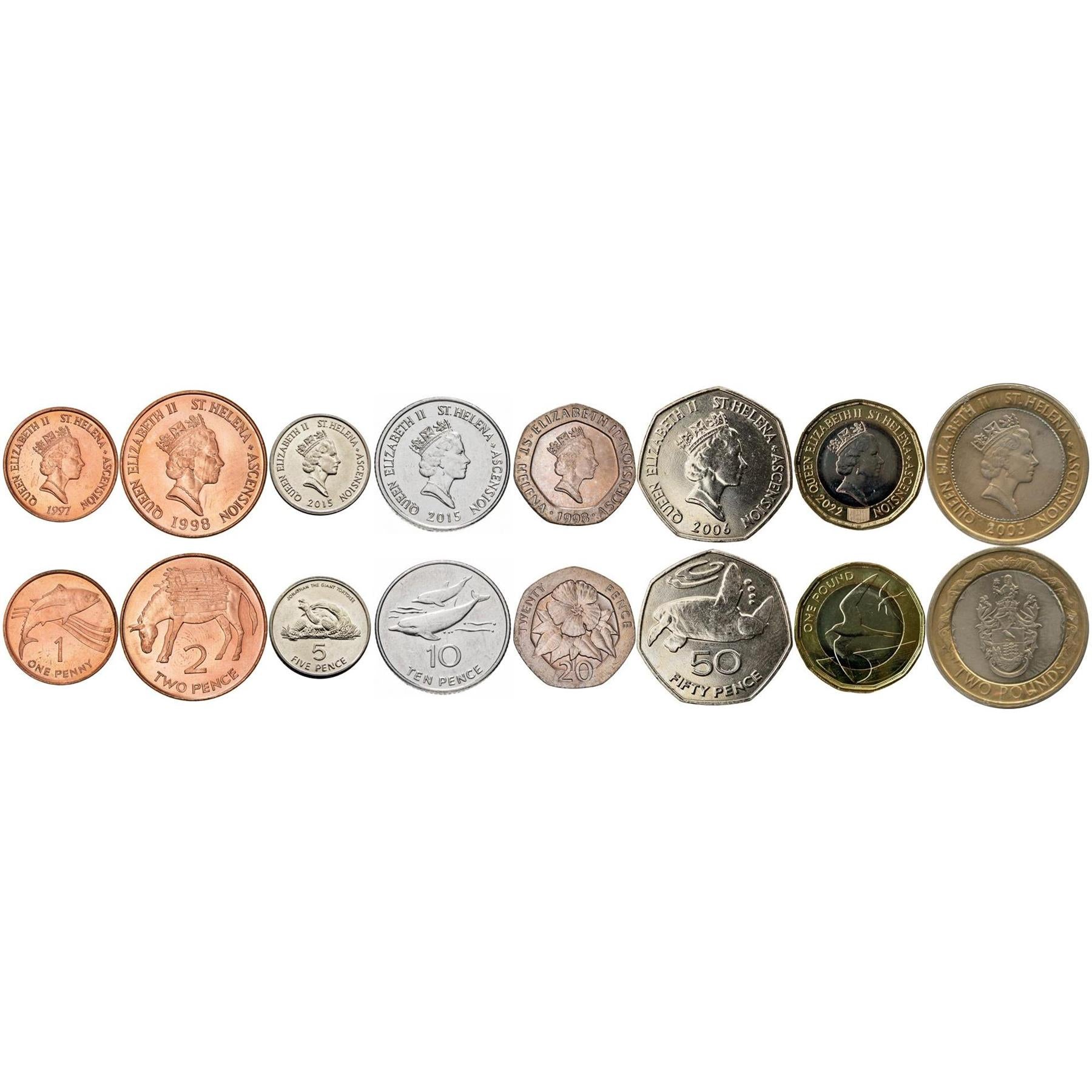 Sant'Elena e Ascensione, Sant'Elena e Ascensione | Set da 8 monete | 1 Penny 2 5 10 20 50 Pence 1 Sterlina 2 Sterline | 1997 - 2022