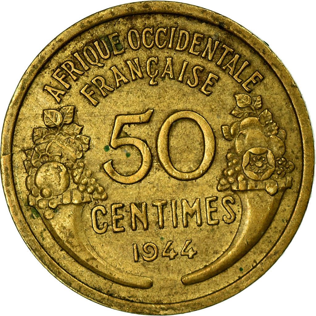 French West Africa | 50 Centimes Coin | Marianne | Cornucopia | Berries | Km:1 | 1944