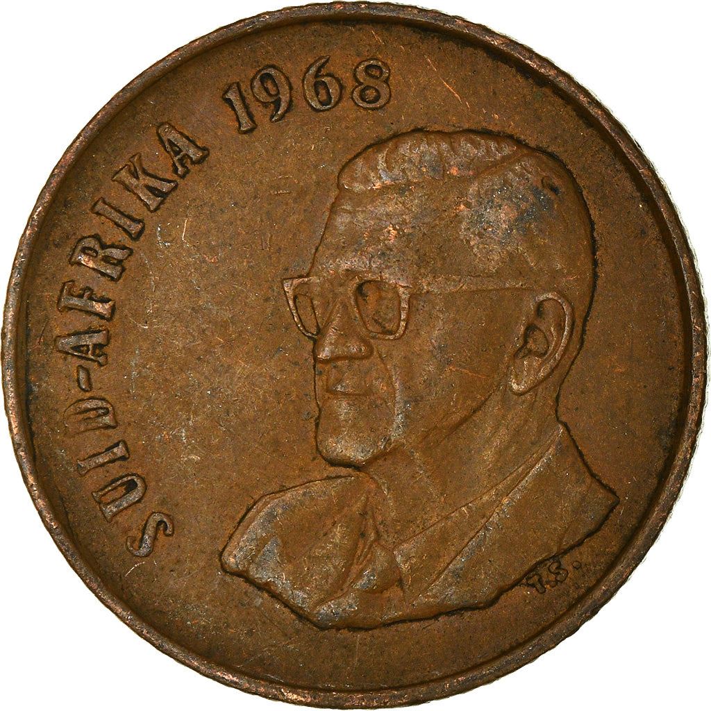 South Africa 2 Cents Coin | Afrikaans Legend - SUID-AFRIKA | KM75.2 | 1968