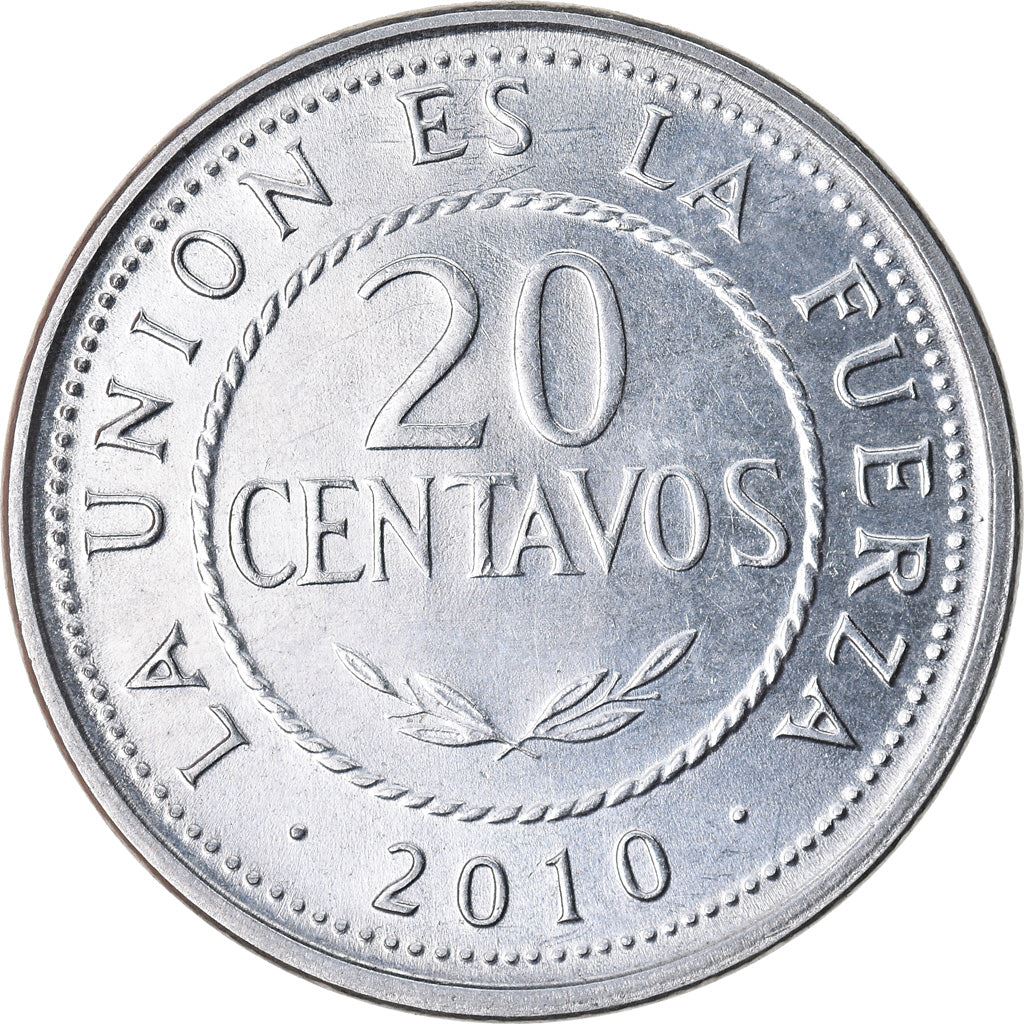 Bolivia | 20 Centavos Coin | Stainless steel | Coat of Arms | KM:215 | 2010-2016