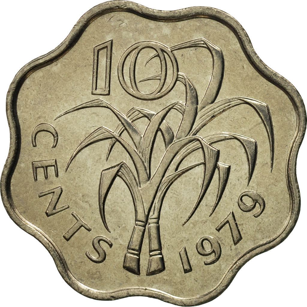 Kingdom of Swaziland | 10 Cents Coin | King Sobhuza II | Sugar Canes | Km:10 | 1974 - 1979