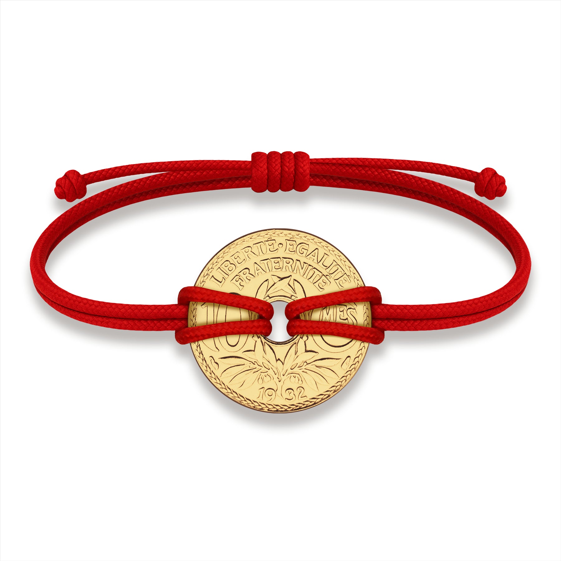 Good Luck Coin Bracelet | Red String Thread Wristband | France Coin 10 Centimes | 18k Gold Plated Fortune Wealth & Protection