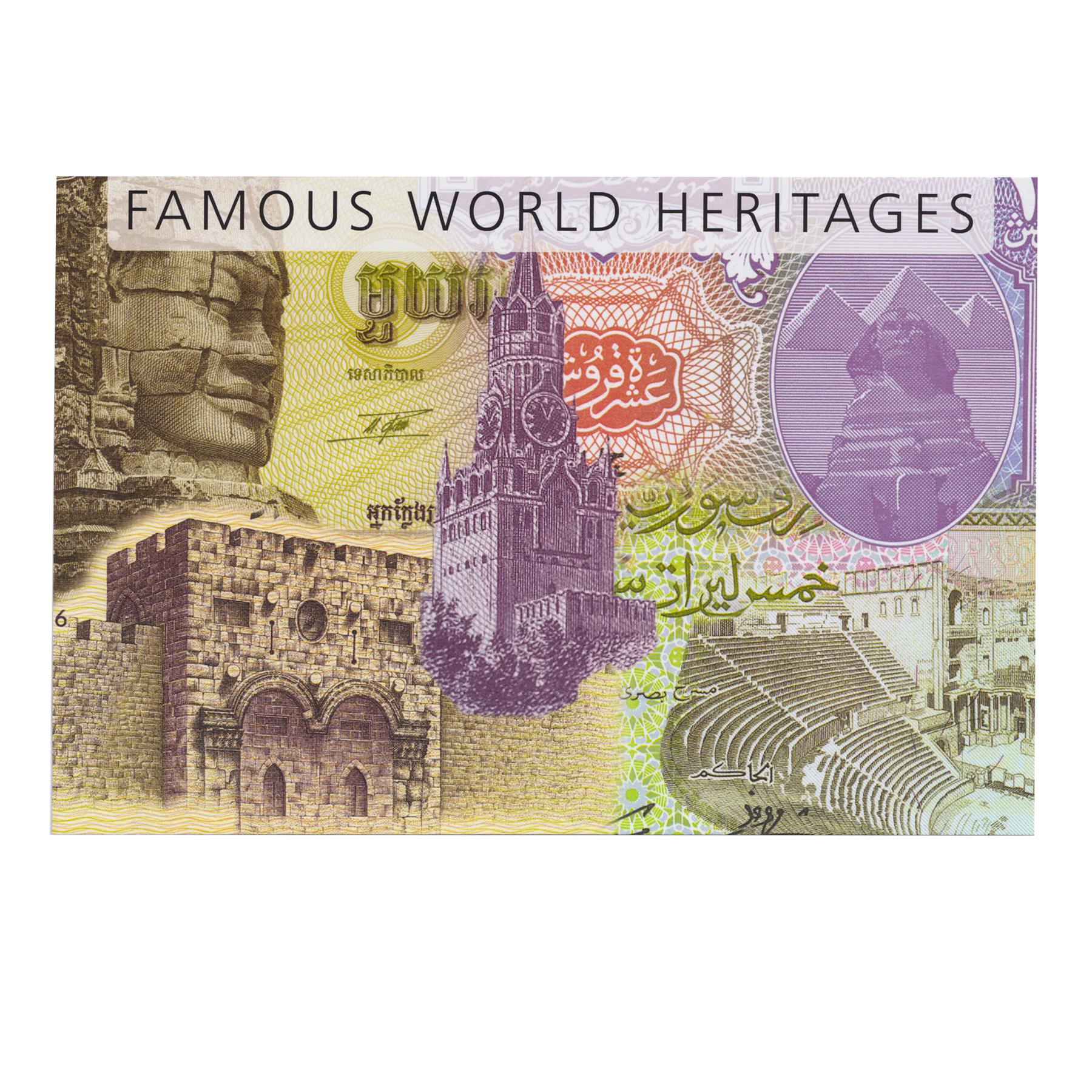5 Banknote Set | World Heritages | Kremlin | Pyramids and Sphinx | Amphitheatre Bosra | Golden Gate | Bodhisattva Lokesvara