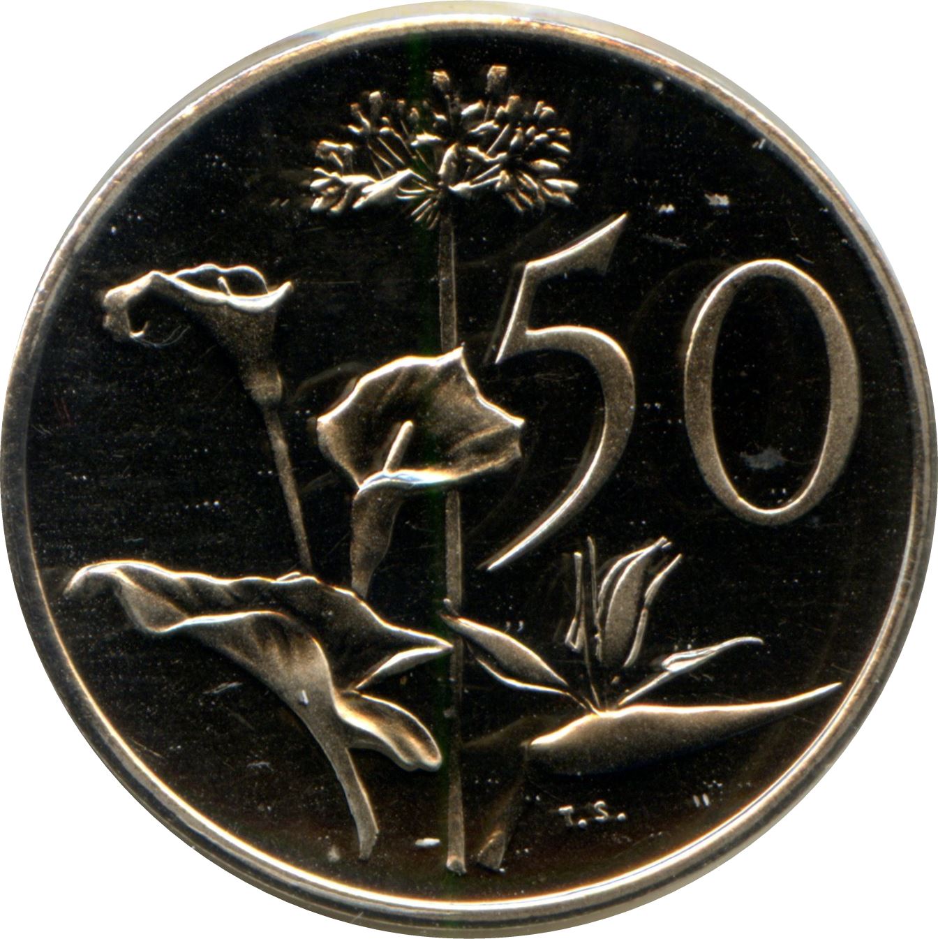 South Africa | 50 Cents Coin | Founder of Cape Town | Flowers | Lilies | Bird of Paradise | Km:70.1 | 1965 - 1969