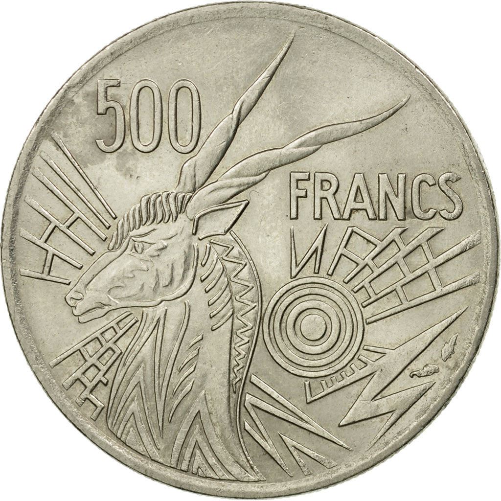 Central African States | 500 Francs Cfa Coin | Woman | Stylized Antelope | Km:12 | 1976 - 1984