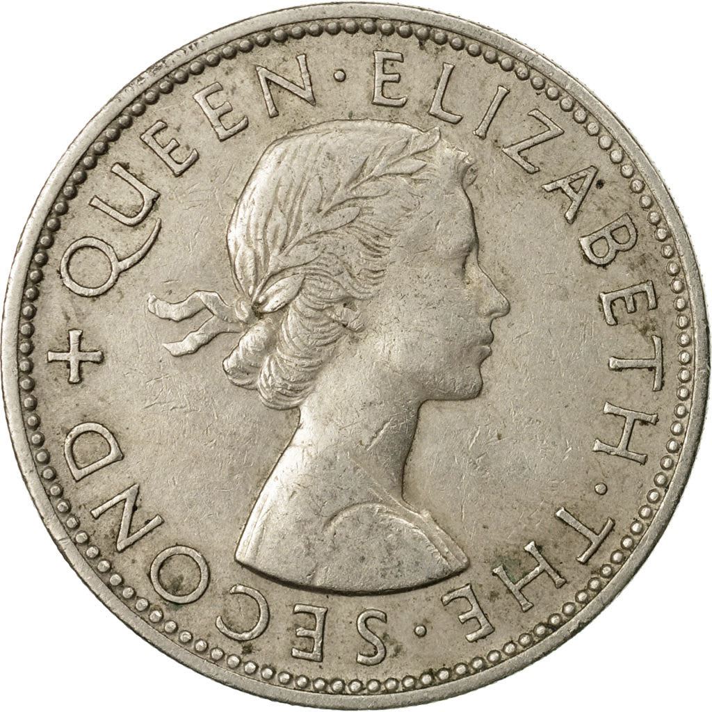 Moneta New Zealander 1 Florin | Królowa Elżbieta II | Ptak Kiwi | KM28 | 1953 - 1965