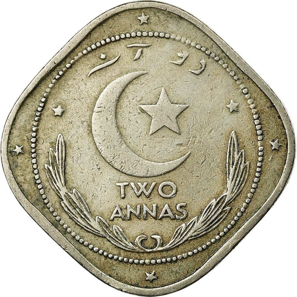 Pakistan 2 Annas Mynt | Halvmåne öppnar åt höger | KM4 | 1948 - 1951