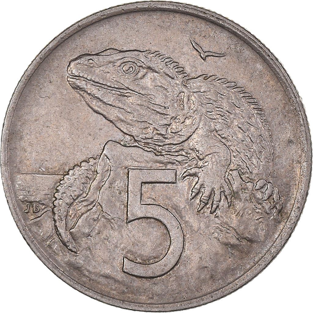 New Zealander 5 Cents Coin | Queen Elizabeth II | Tuatara Lizard | KM34 | 1967 - 1985