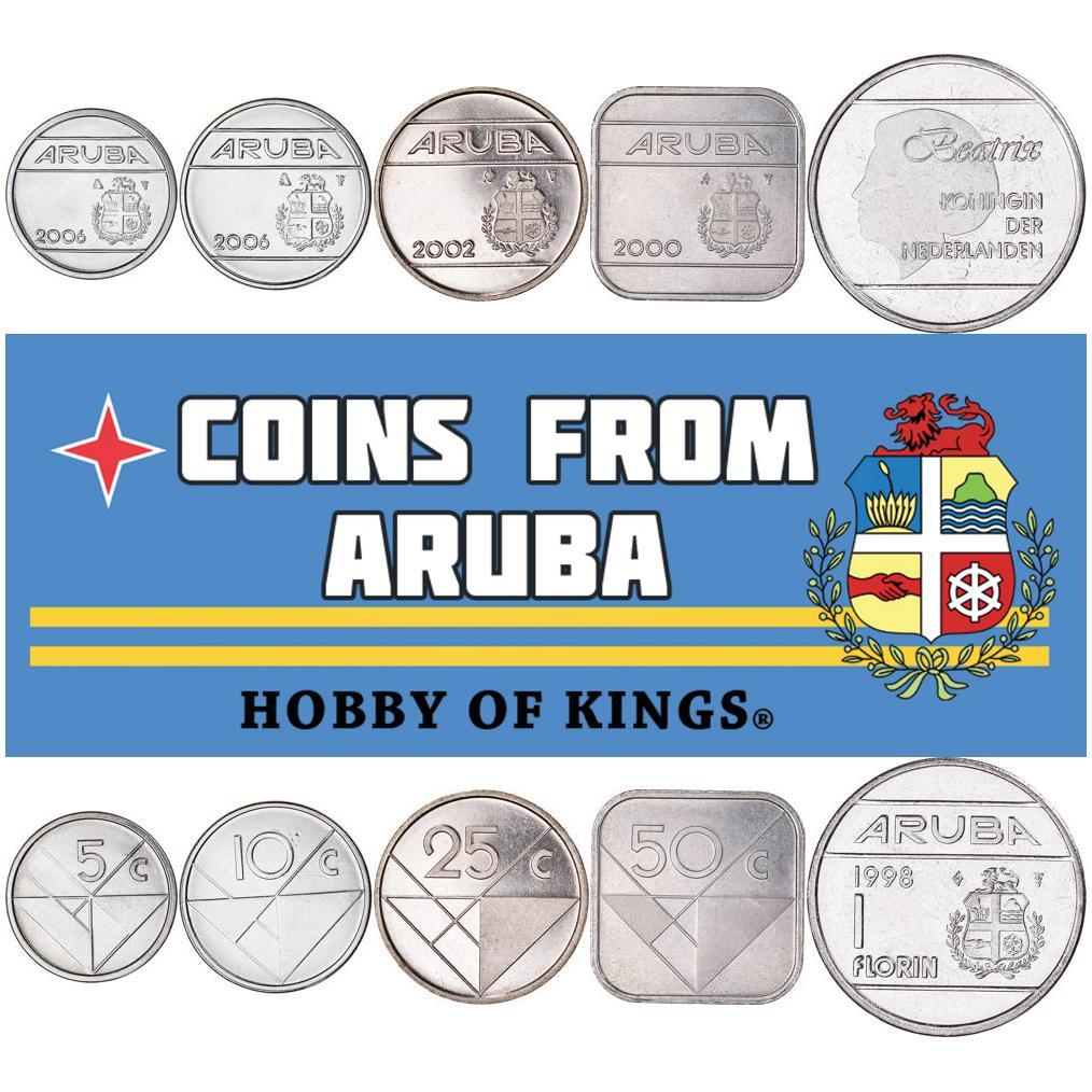 Aruba | Zestaw 5 monet | 5 10 25 50 centów 1 floren | Kształty geometryczne | Królowa Beatrix | 1986 - 2013
