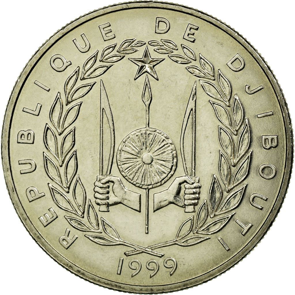 Djibouti | 50 Francs Coin | Knife | Spear | Shield | Dromedary Camels | Km:25 | 1977 - 2017