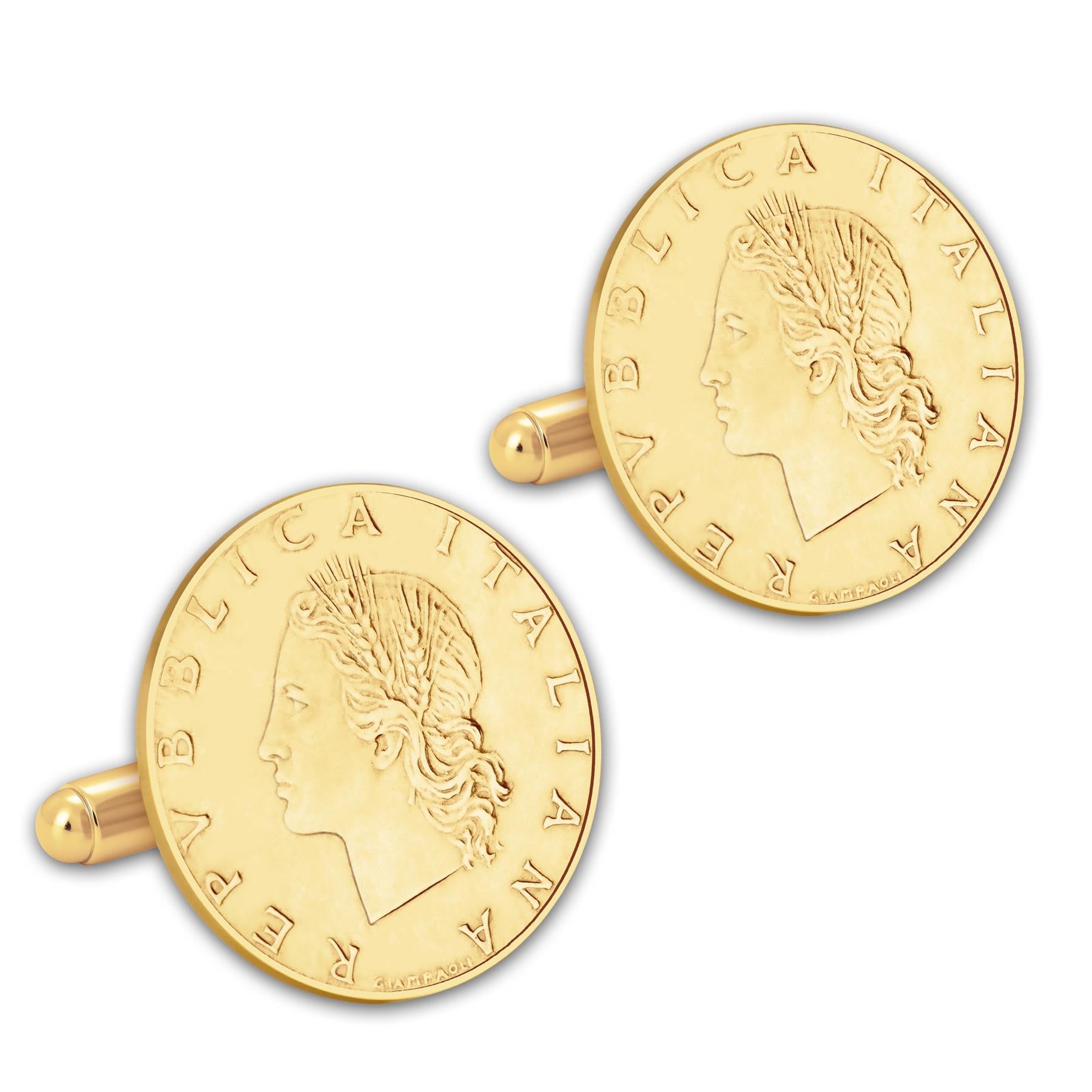 Gold Plated Italian 20 Lire Coin Cufflinks | Oak Branch Design | Vintage Italy Gift