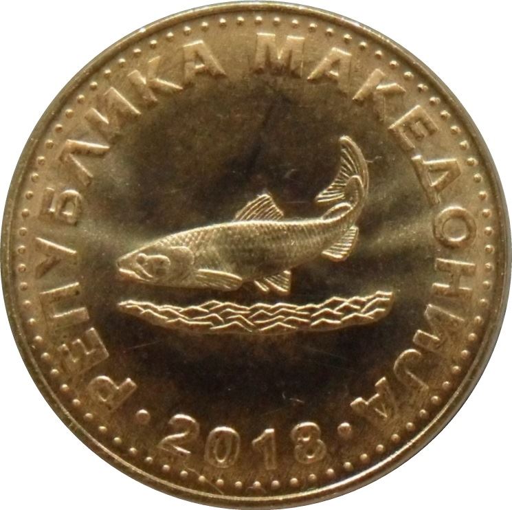 North Macedonia 2 Denari Coin | Ohrid trout | KM3a | 2018