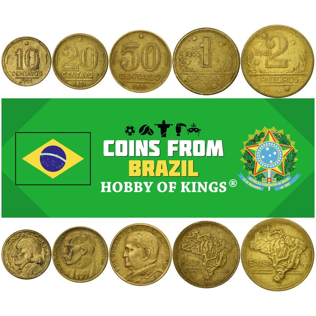 Brazil | 5 Coin Set | 10 20 50 Centavos 1 Cruzeiro 2 Cruzeiros | 1942 - 1956