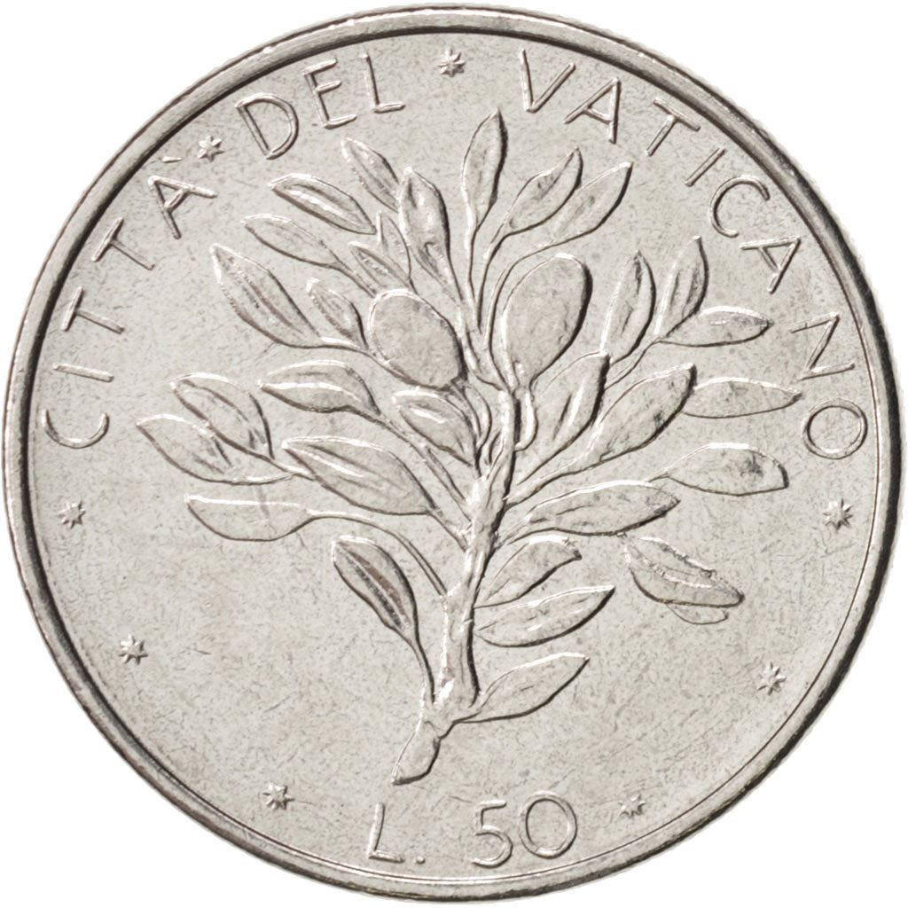 Vatican City | 50 Lire Coin | Olive branch | Km:121 | 1970 - 1976