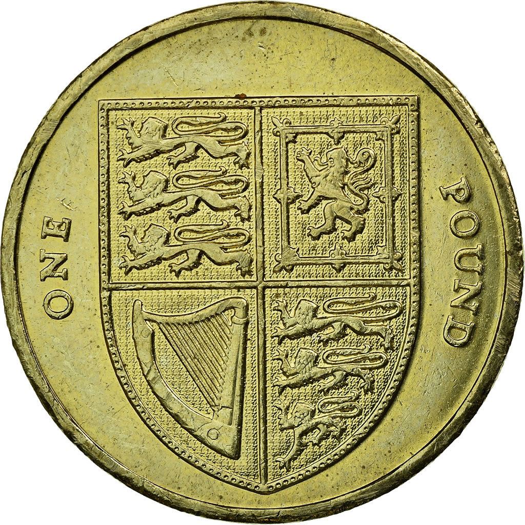 Moneta del Regno Unito 1 Sterlina | Ritratto di Elisabetta II 4° | Scudo Reale | 2008 - 2015