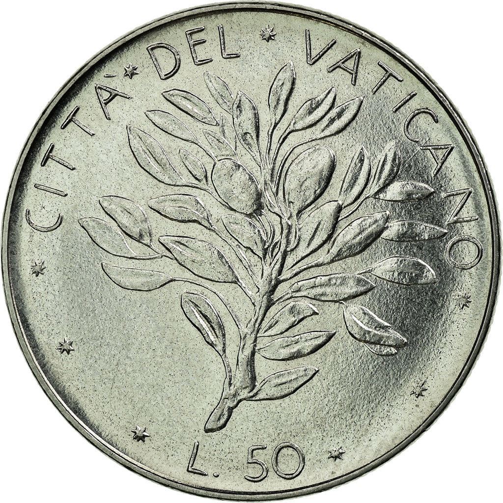Vatican City | 50 Lire Coin | Olive branch | Km:121 | 1970 - 1976