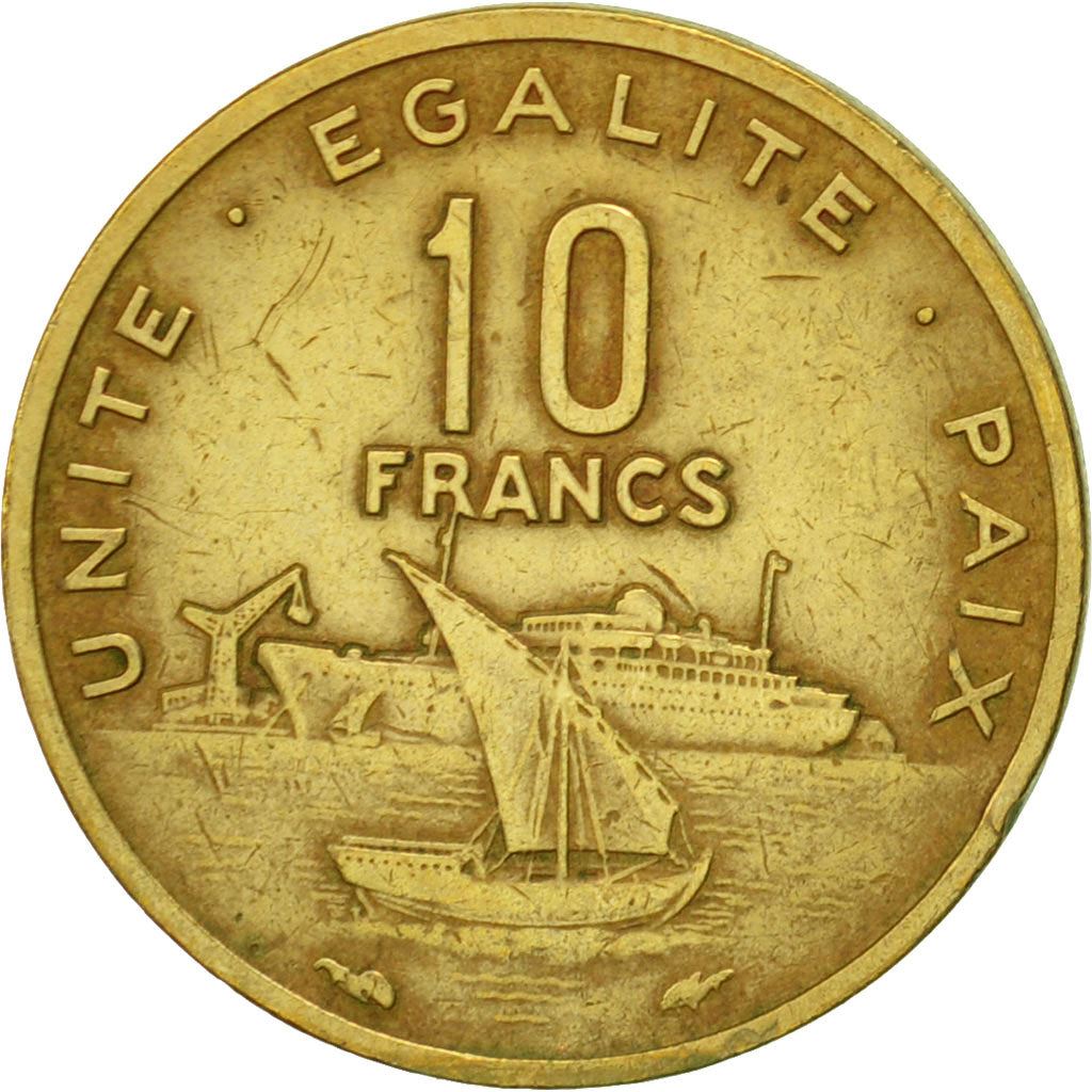 Djibouti | 10 Francs Coin | Knife | Spear | Shield | Dhow | Ocean Liner | Km:23 | 1977 - 2017