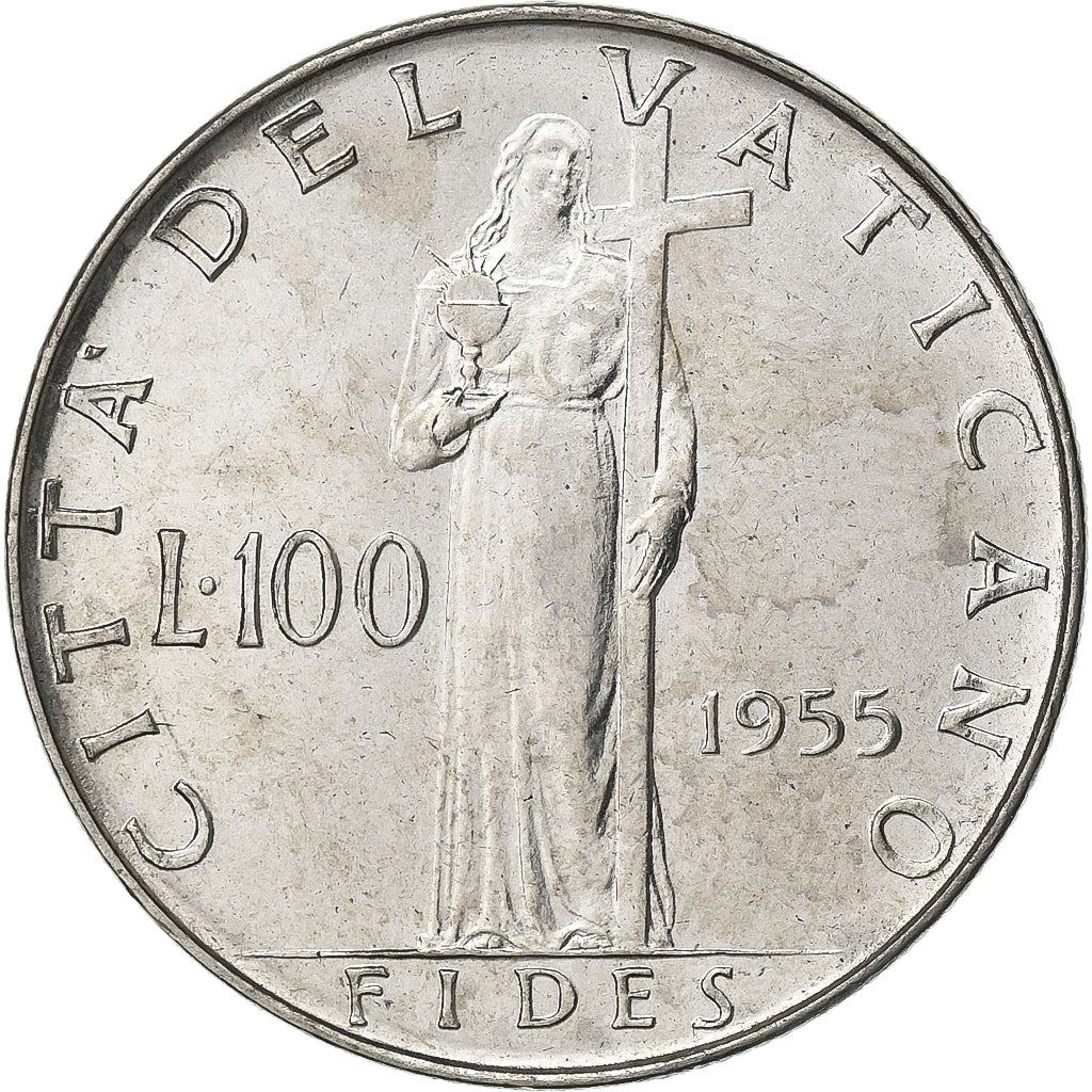 Vatican City | 100 Lire Coin | Pius XII | Km:55 | 1955 - 1958