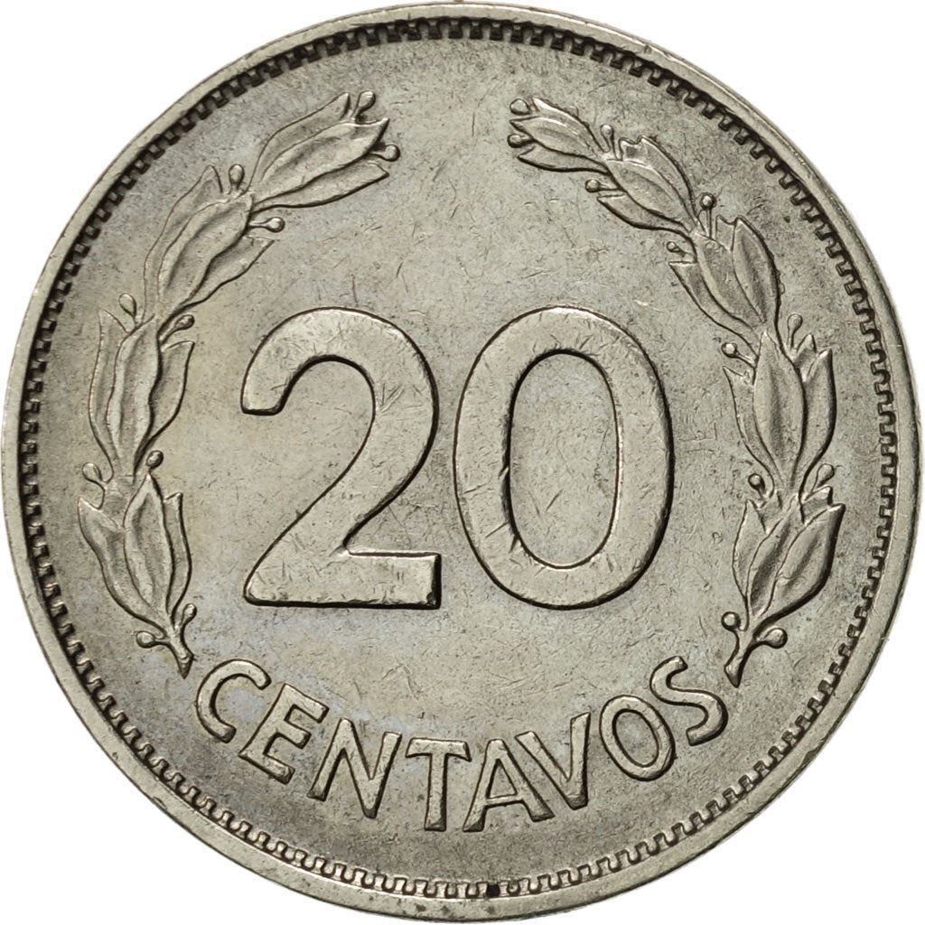 Ecuador | 20 Centavos | Nickel clad steel | Coat of Arms | KM:77.1c | 1959-1972