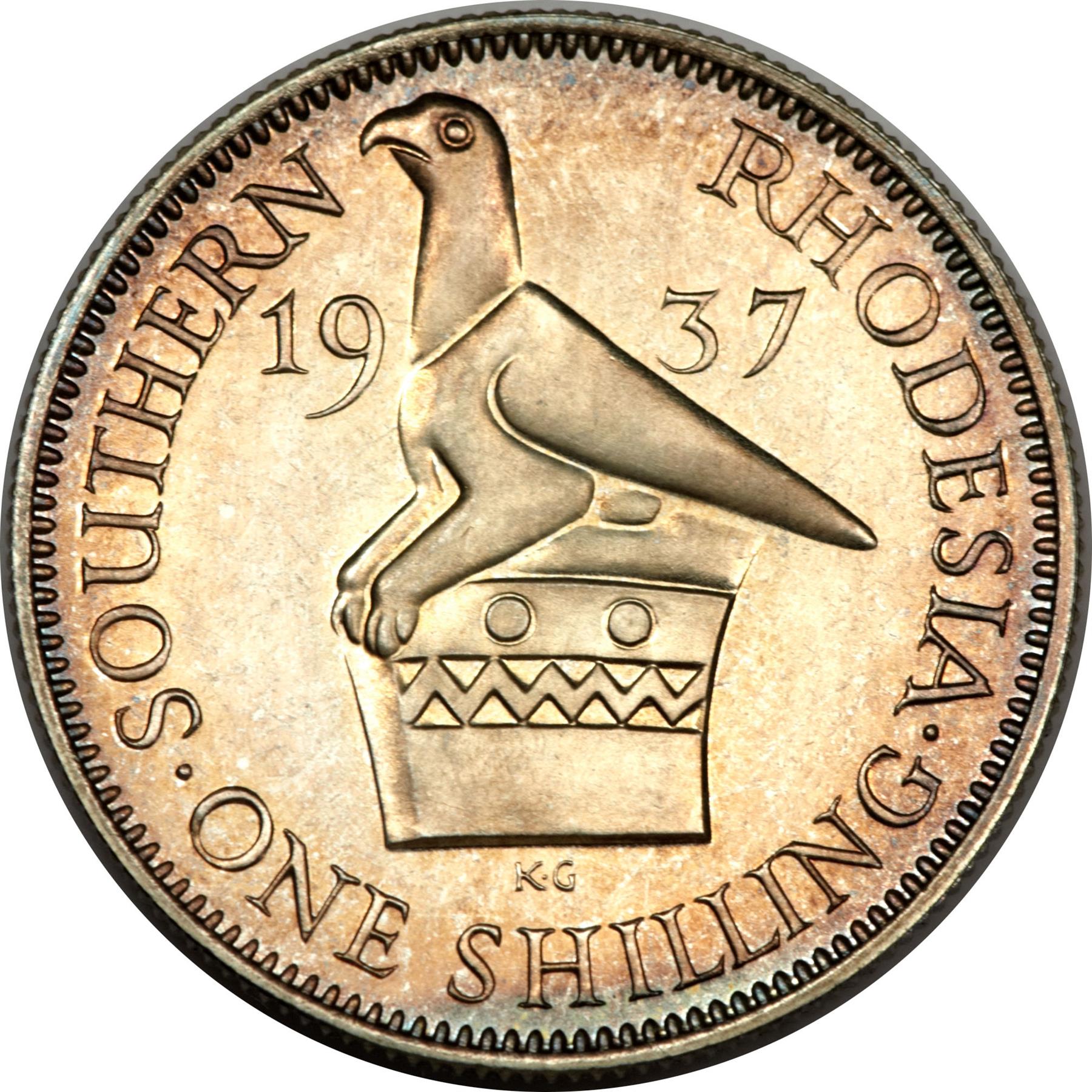 Southern Rhodesia | 1 Shilling Coin | George VI | Zimbabwe Bird | KM:11 | 1937