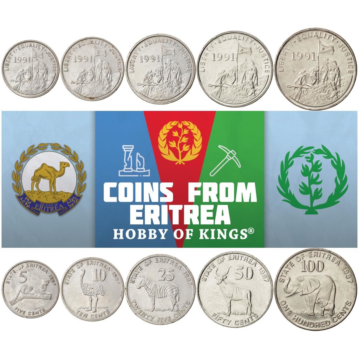 Eritrea | 5 Coin Set | 5 10 25 50 100 Cents | 1997