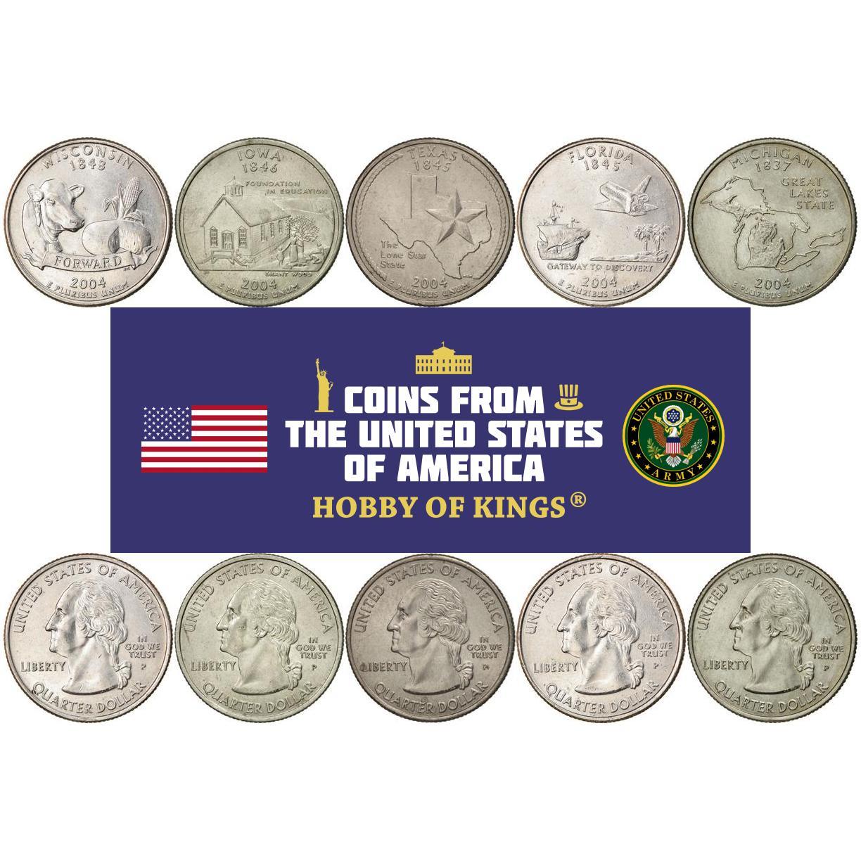 United States | 5 Coin Set | 1/4 Dollar | 2004