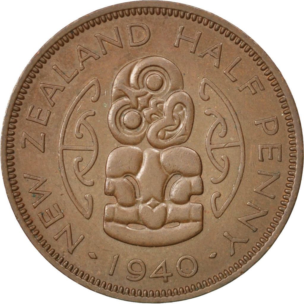New Zealander 1/2 Penny Coin | King George VI | Hei-tiki Pendant | KM12 | 1940 - 1947