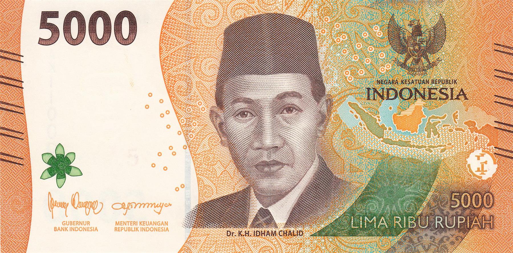 Indonesia | 5000 Rupiah Banknote | 2022 - 2026 | Idham Chalid | Tuberose Flower | Tari Gambyong Dancer | Mount Bromo Volcano