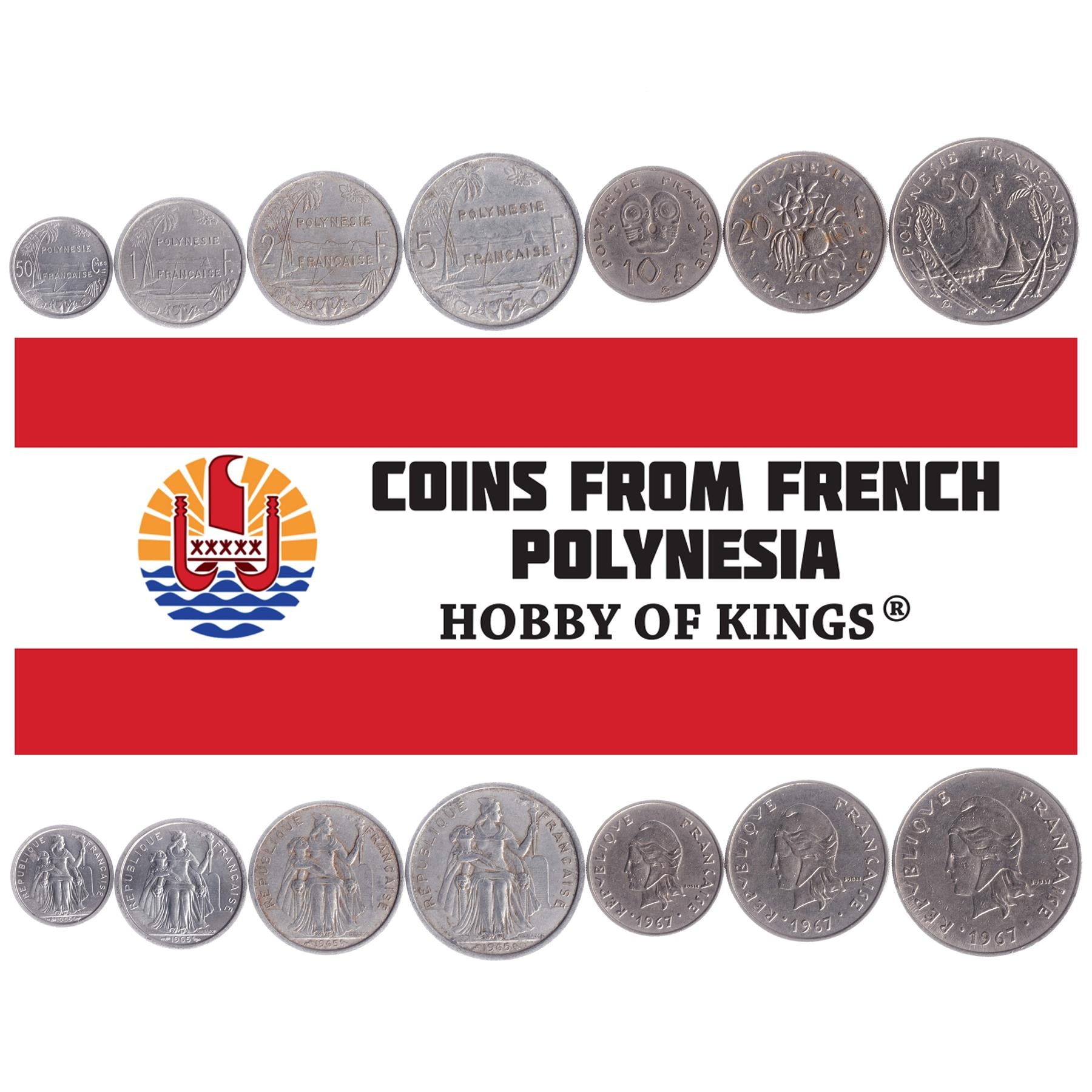 Franska Polynesien | 7 myntset | 50 centimes 1 2 5 10 20 50 franc | 1965 - 1970