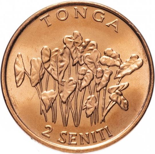 Tonga | Moneda de 2 Seniti | Planta de Taro | FAO | Km:67A | 2002 - 2005