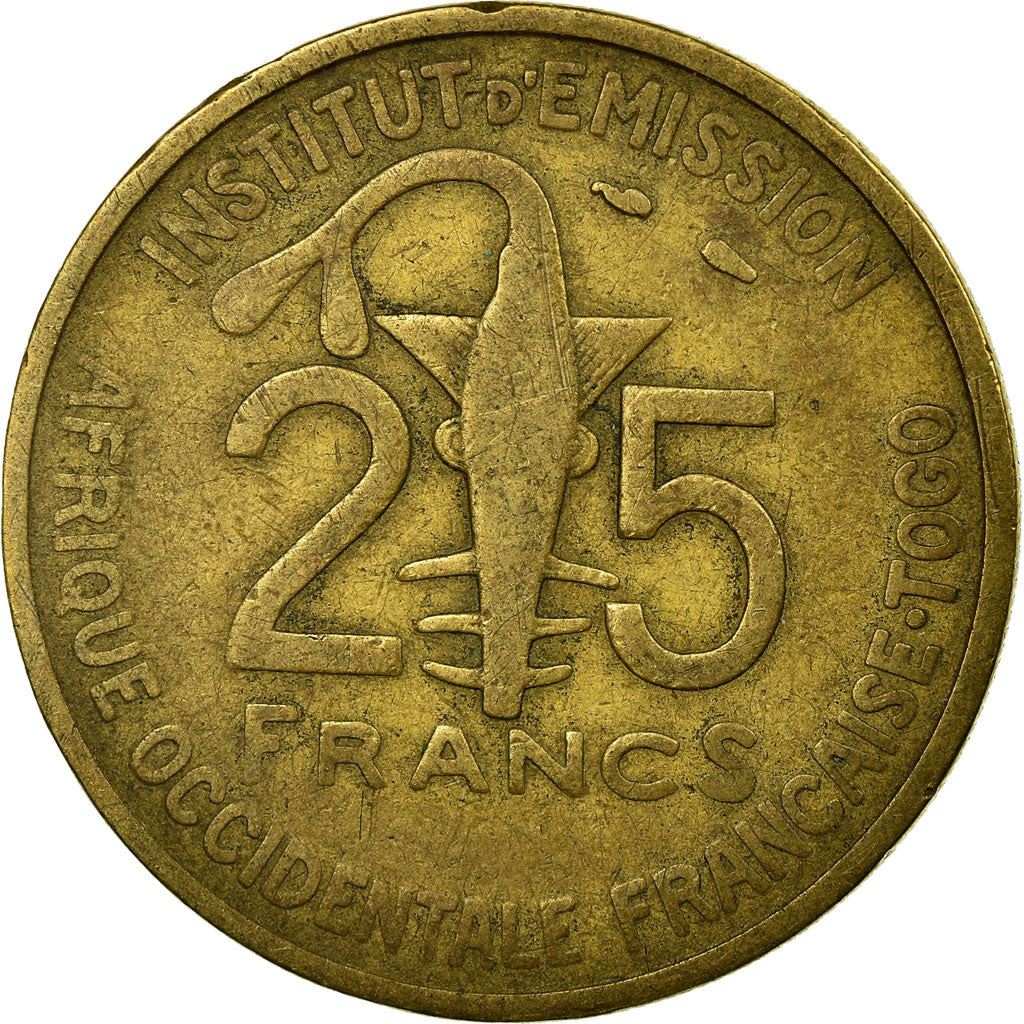 French West Africa | 25 Francs Togo Coin | Sawfish | Gazelle | Maize | Km:9 | 1957