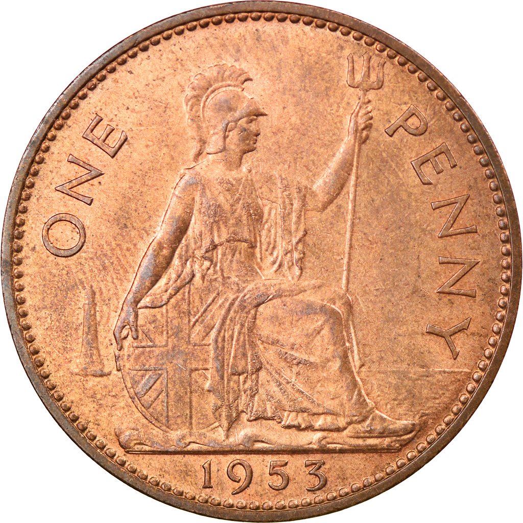 United Kingdom | 1 Penny Coin | Britannia | KM:883 | 1953
