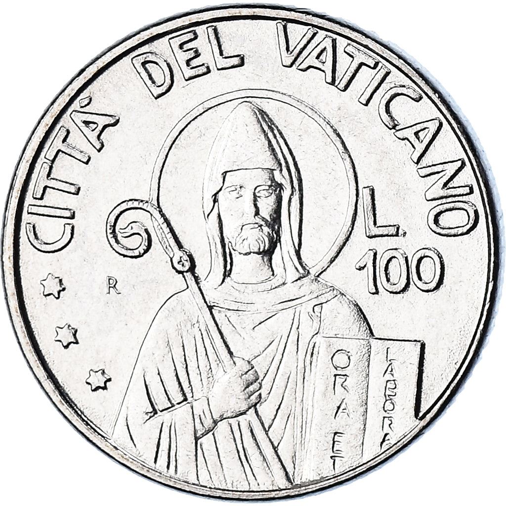 Vatican City | 100 Lire Coin | St. Benedict | Km:223 | 1990
