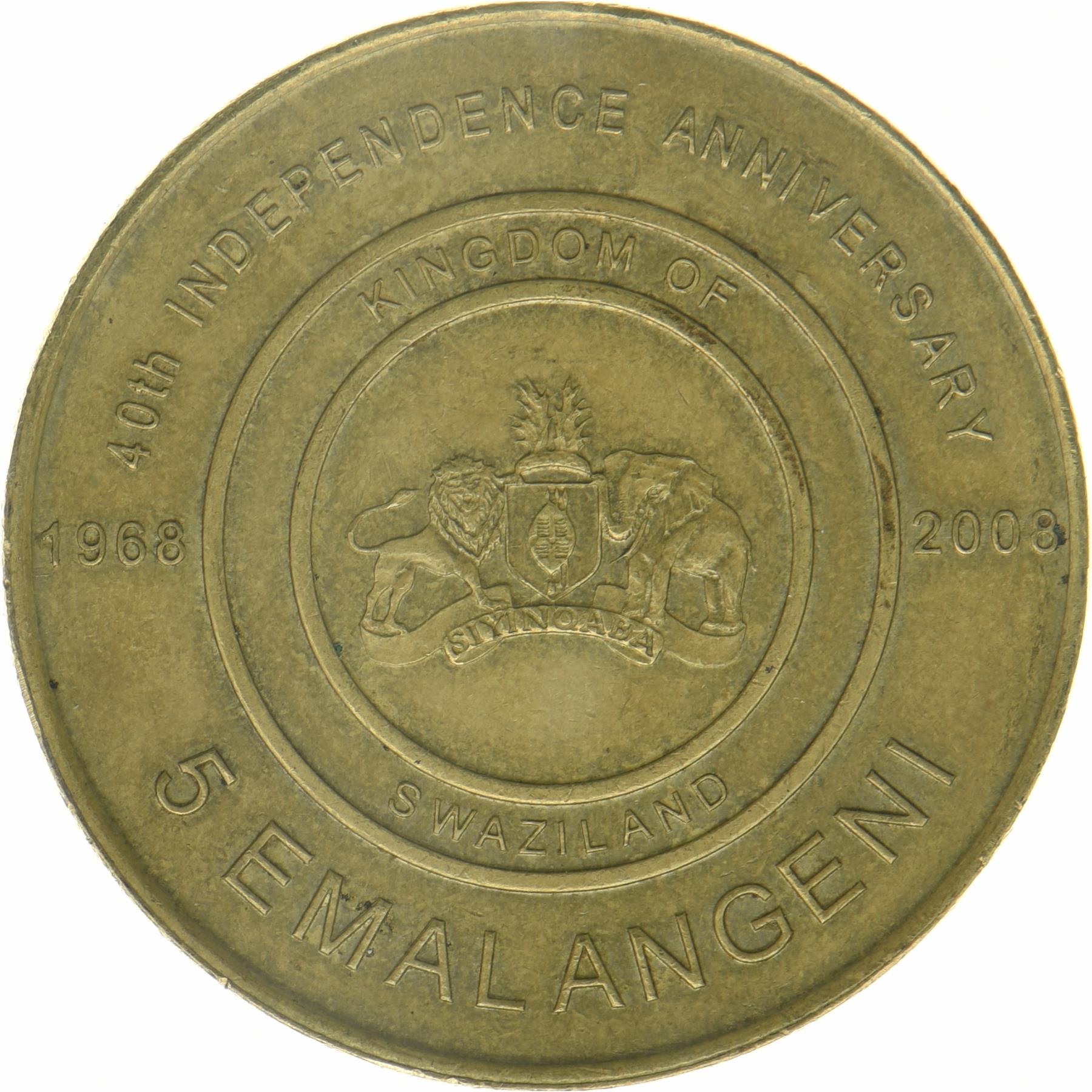 Eswatini | 5 Emalangeni Coin | Independence | Km:54 | 2008
