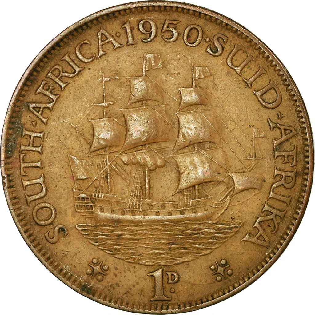 South Africa 1 Penny Coin | George VI SOUTH AFRICA - SUID AFRIKA | KM34.1 | 1948 - 1950