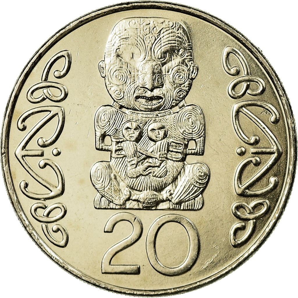New Zealander 20 Cents Coin | Queen Elizabeth II | Maori Carving | KM118 | 1999 - 2006