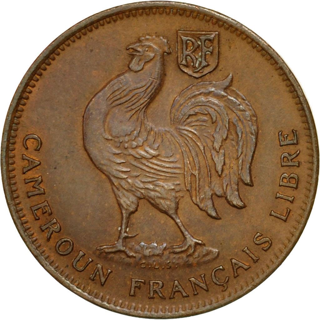 French Cameroon | 50 Centimes Coin | Rooster | Lorraine Cross | Km:6 | 1943