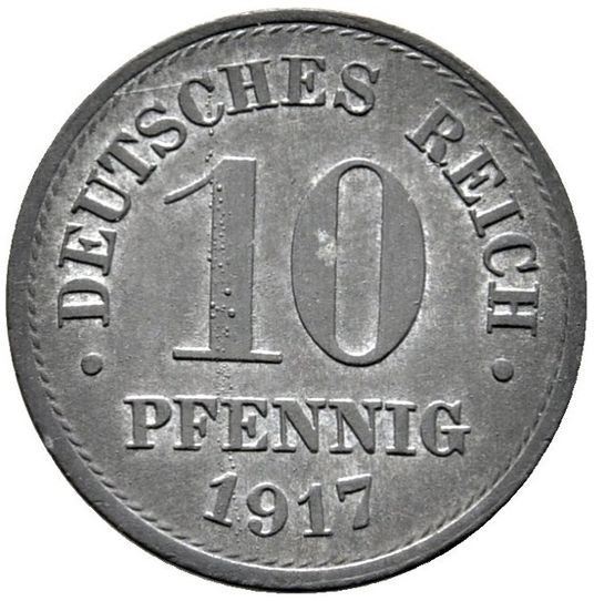 German Empire 10 Pfennig Coin | Deutsches Reich | Wilhelm II | Type 2 | KM25 | 1917