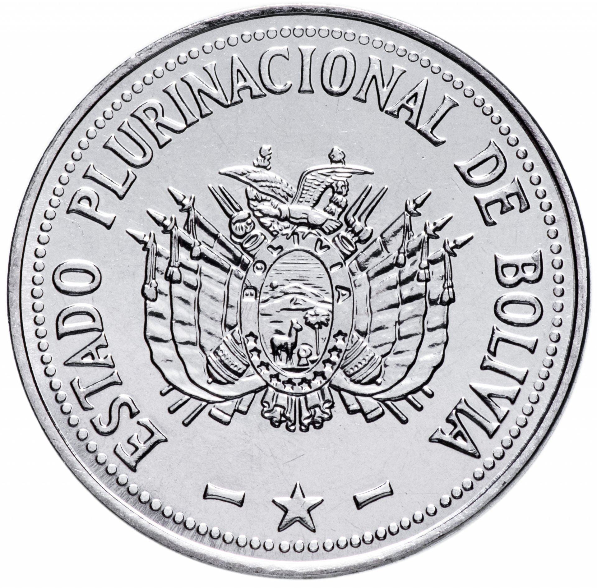 Bolivia | munt van 20 centavos | roestvrij staal | wapenschild | KM:215 | 2010-2016