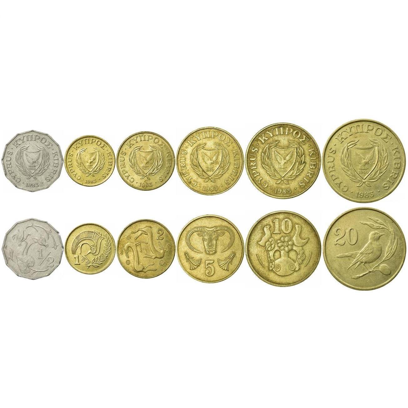 Set 6 Coins Cyprus 1/2 1 2 5 10 20 Cents 1983