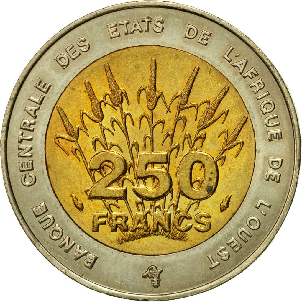 Western African States | 250 Francs Cfa Coin | Emblem of Central Bank | Africa | Corn | Km:13 | 1992 - 1996