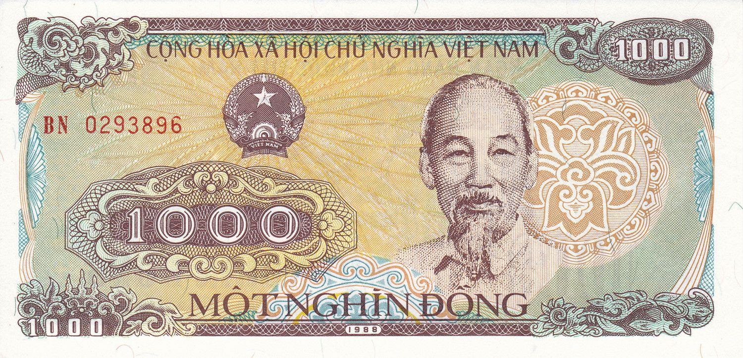 Vietnam | 1000 Dong Banknote | 1989 | Ho Chi Minh | Forestry | Elephant | Logs