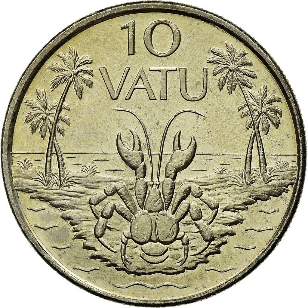 Vanuatu | 10 Vatu Coin | Melanesian Warrior | Coconut Crab | Km:6 | 1983 - 2009
